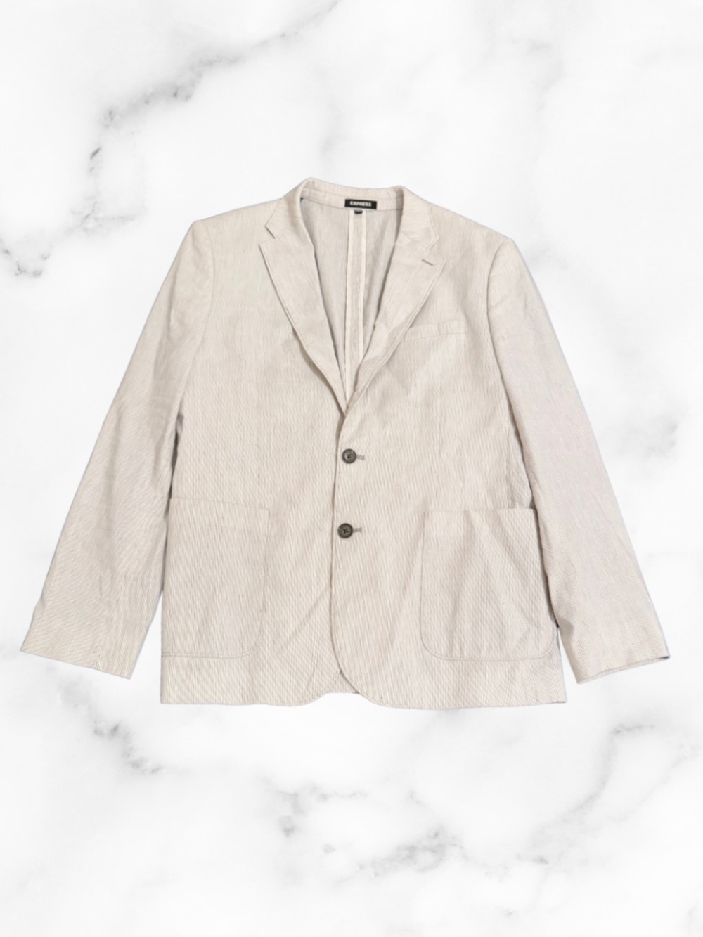 Mens Express White and Cream Striped Suit Coat/Blazer, Extra Slim